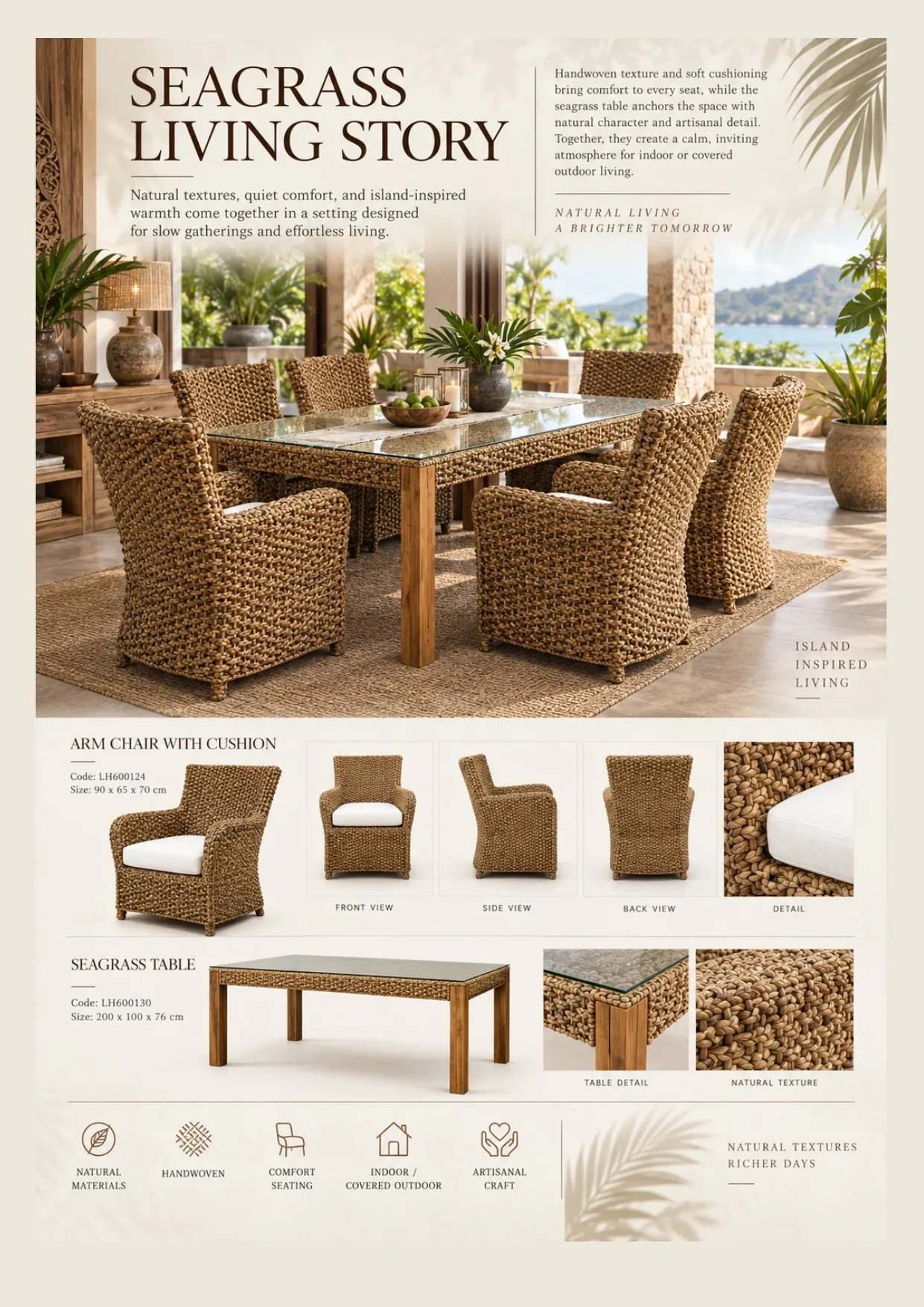 Complete catalog page showing Handwoven Seagrass Table & Chair Set
