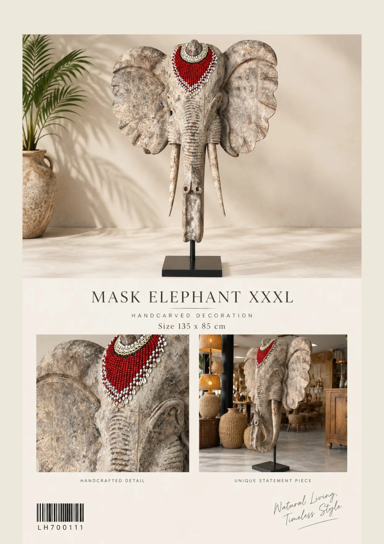Complete catalog page showing Handcrafted Elephant Mask XXXL
