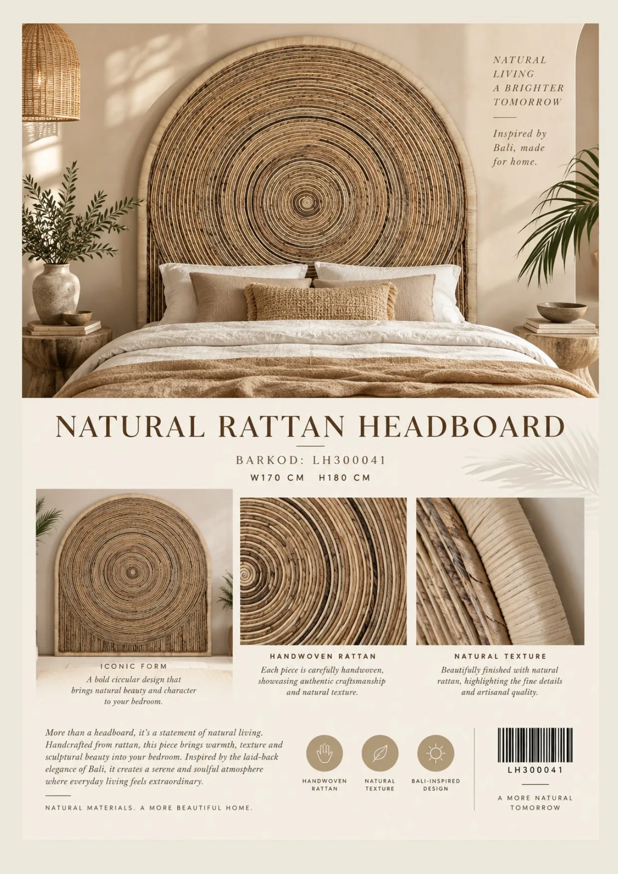 Complete catalog page showing Natural Rattan Headboard