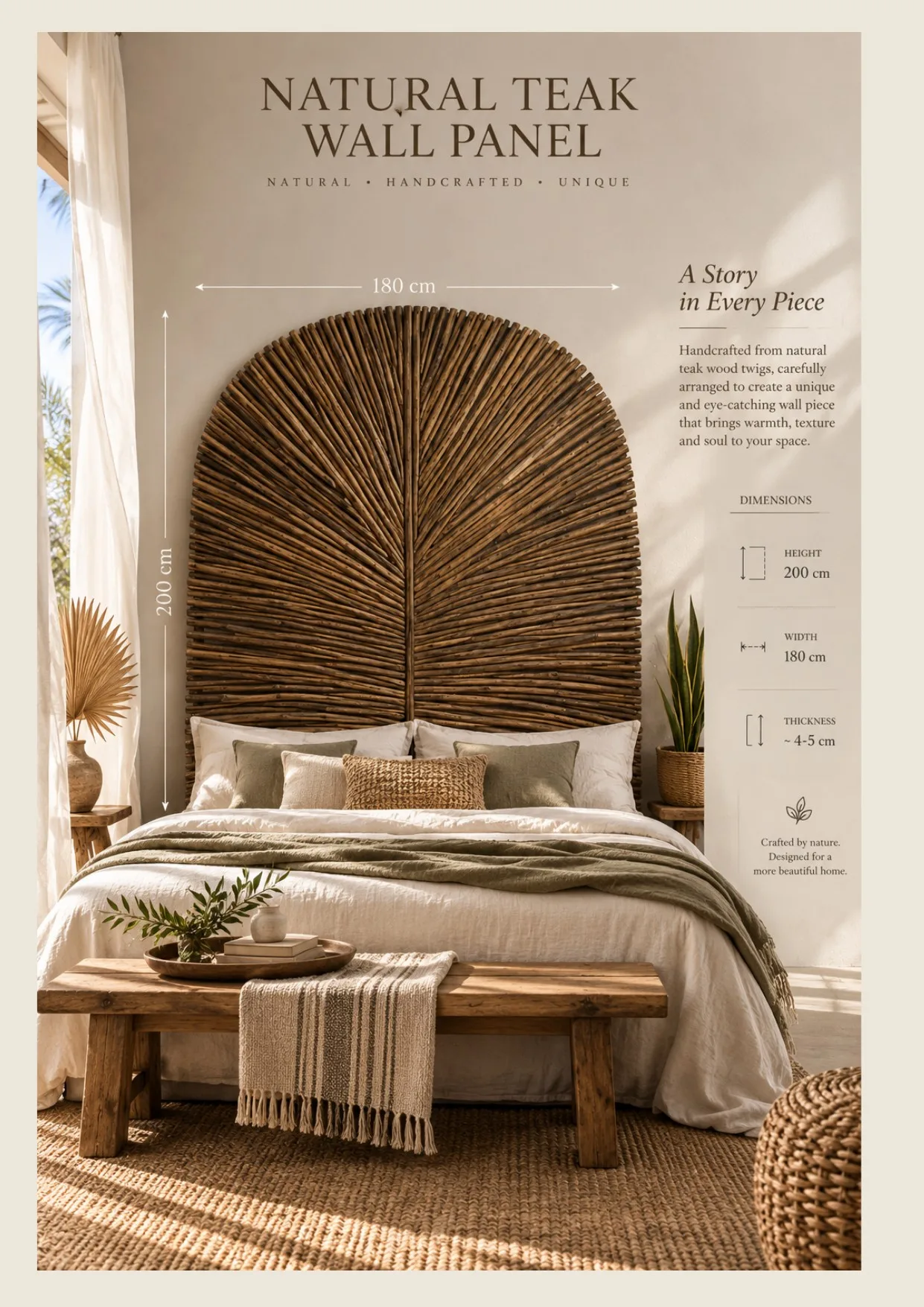 Complete catalog page showing Natural Teak Twig Wall Panel