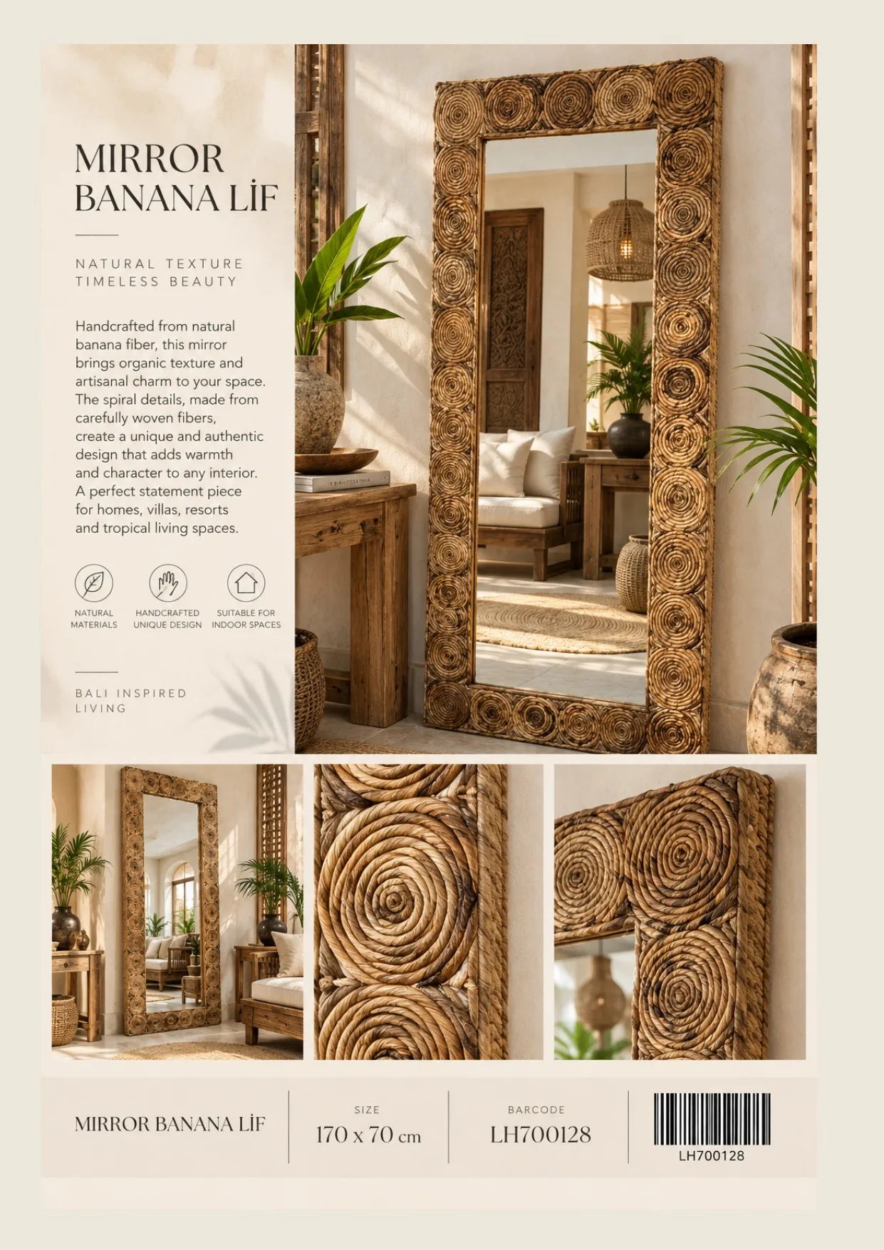 Complete catalog page showing Spiral Banana Fiber Mirror