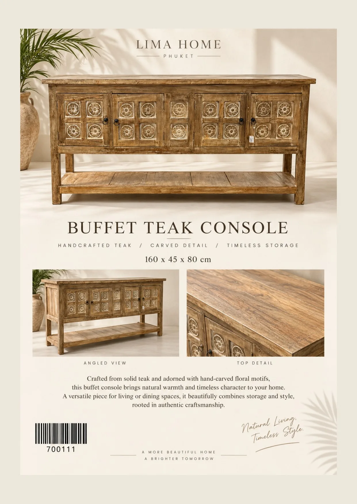 Complete catalog page showing Buffet Teak Carved Console