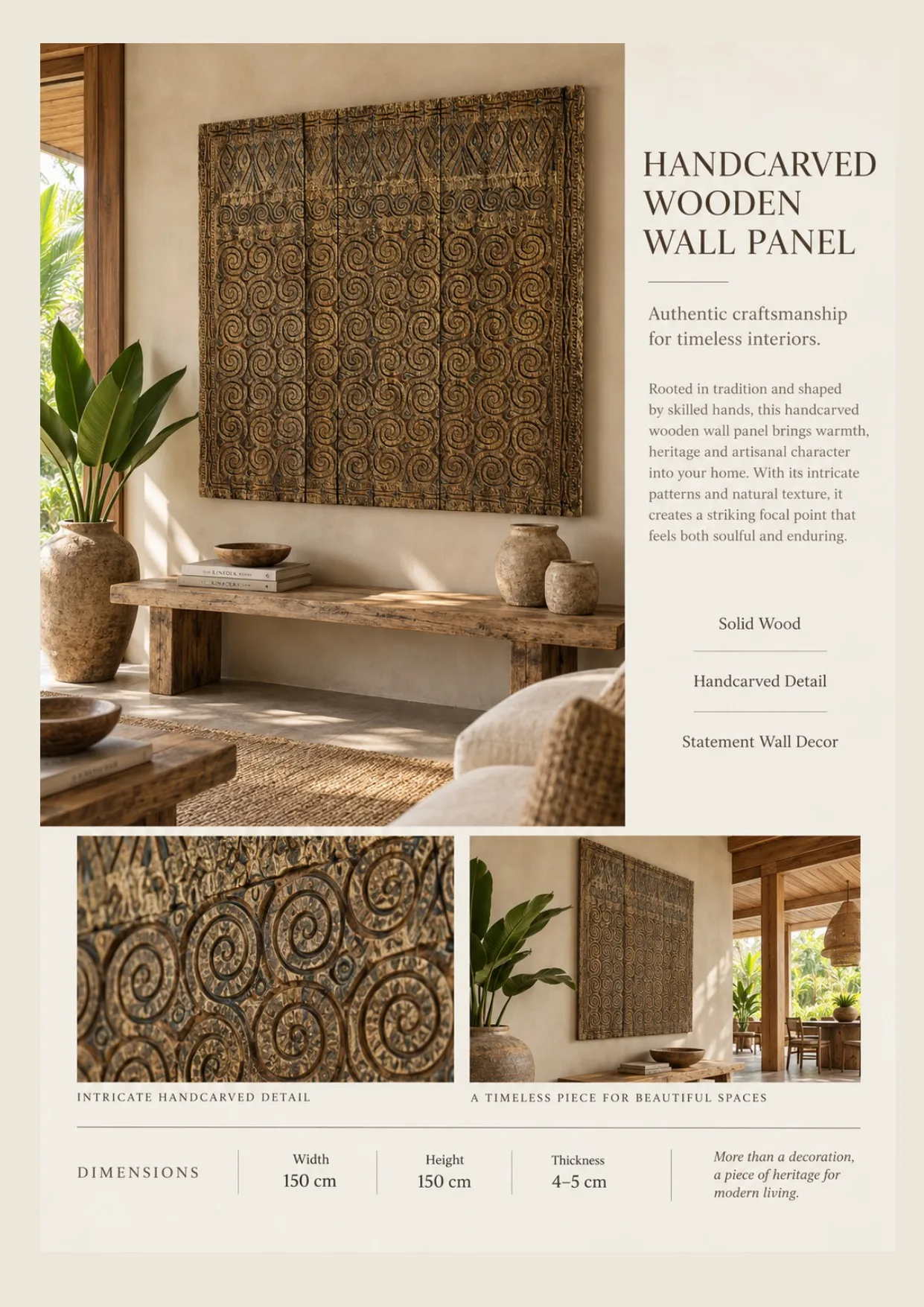Complete catalog page showing Handcarved Wooden Floral Wall Panel
