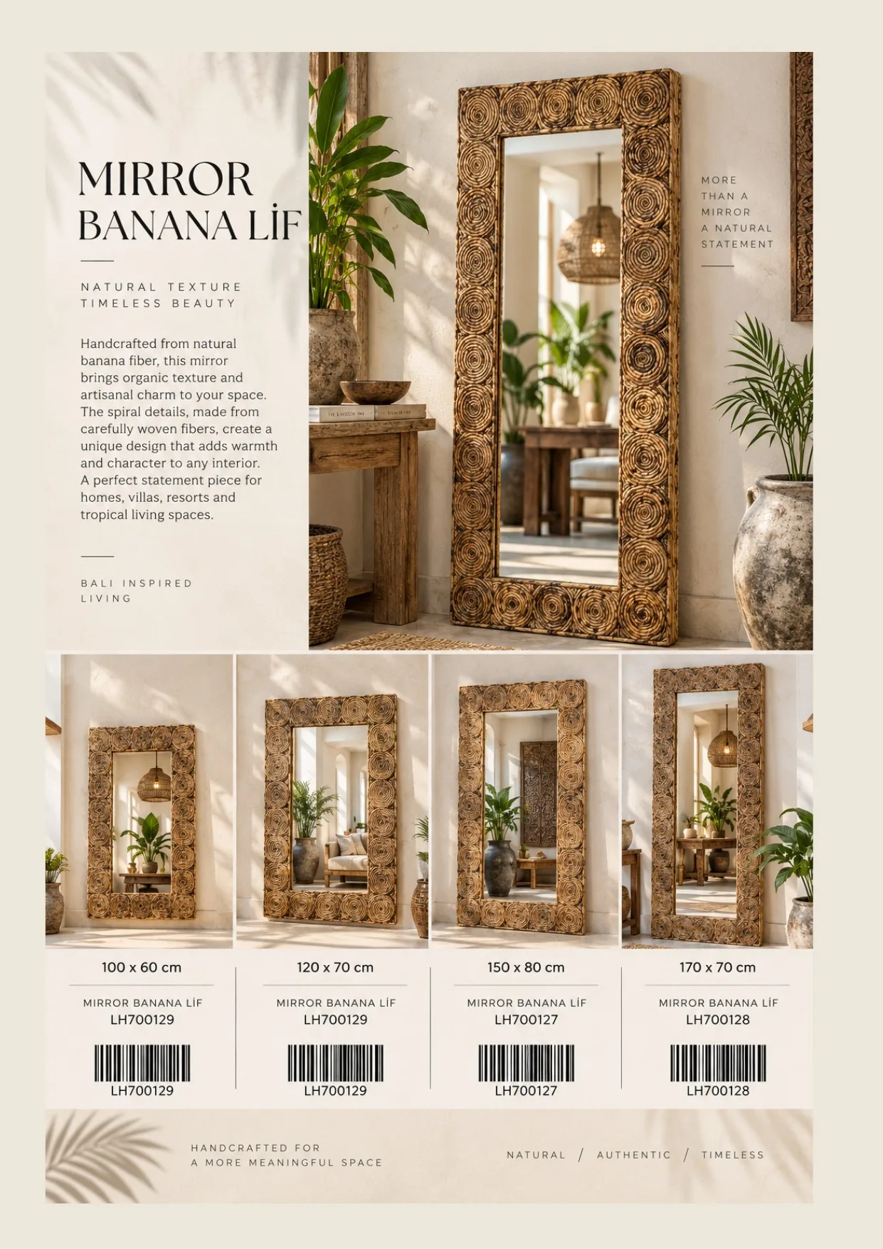 Complete catalog page showing Banana Fiber Spiral Wall Mirror