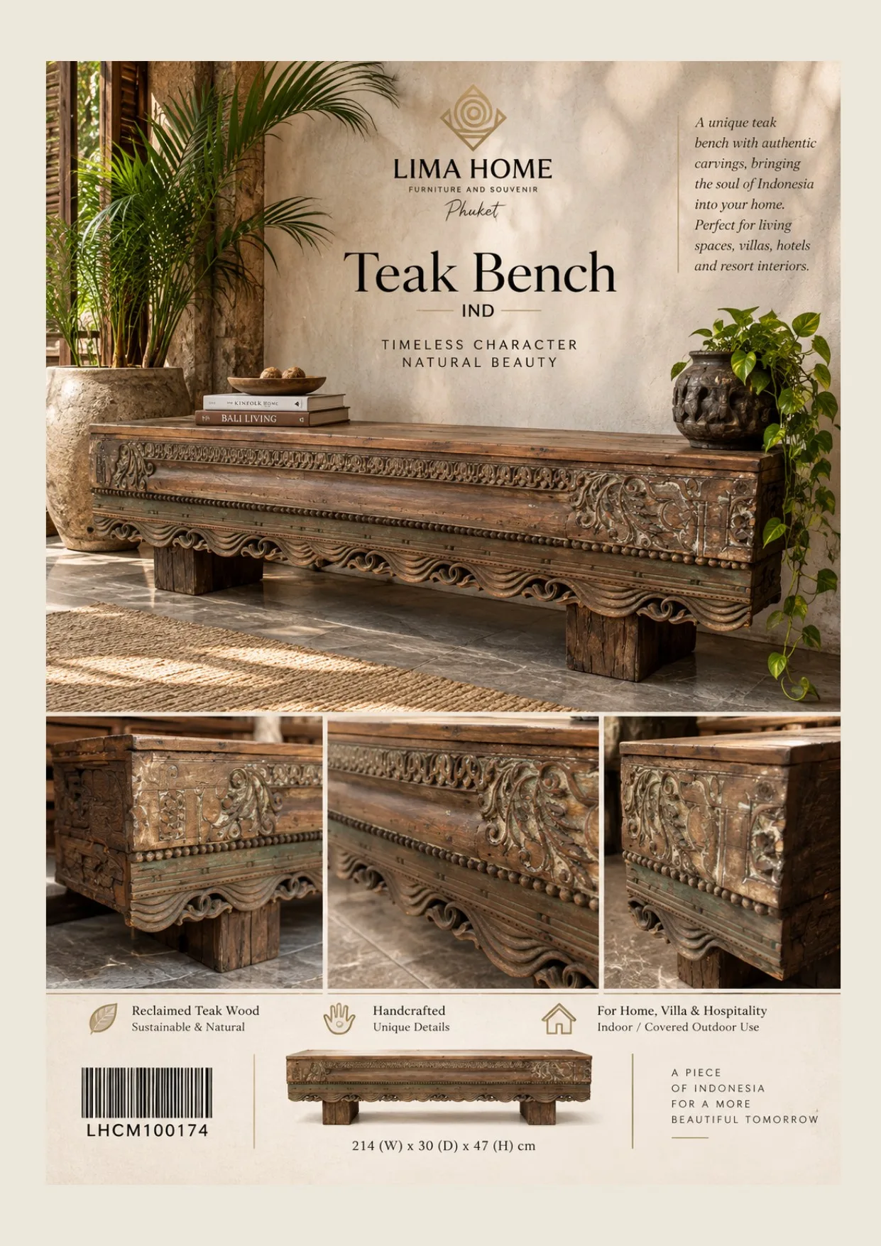 Complete catalog page showing Indo Teak Bench