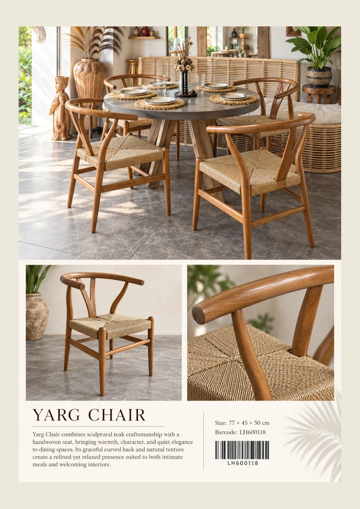 Complete catalog page showing Yarg Teak & Woven Dining Chair