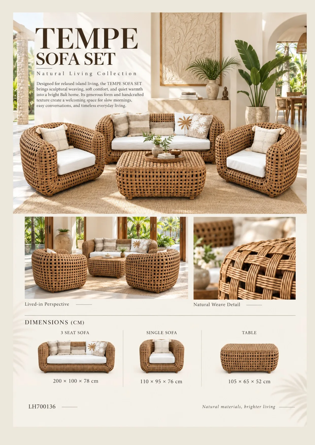 Complete catalog page showing Tempe Natural Sofa Set