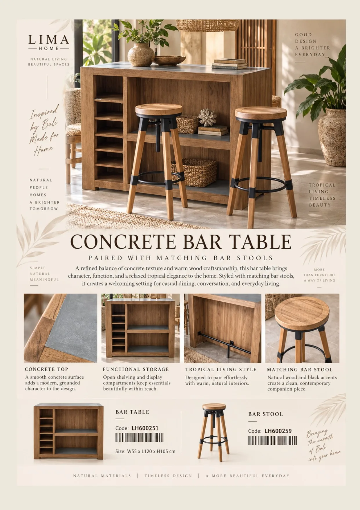 Complete catalog page showing Artisan Teak Bar Stool