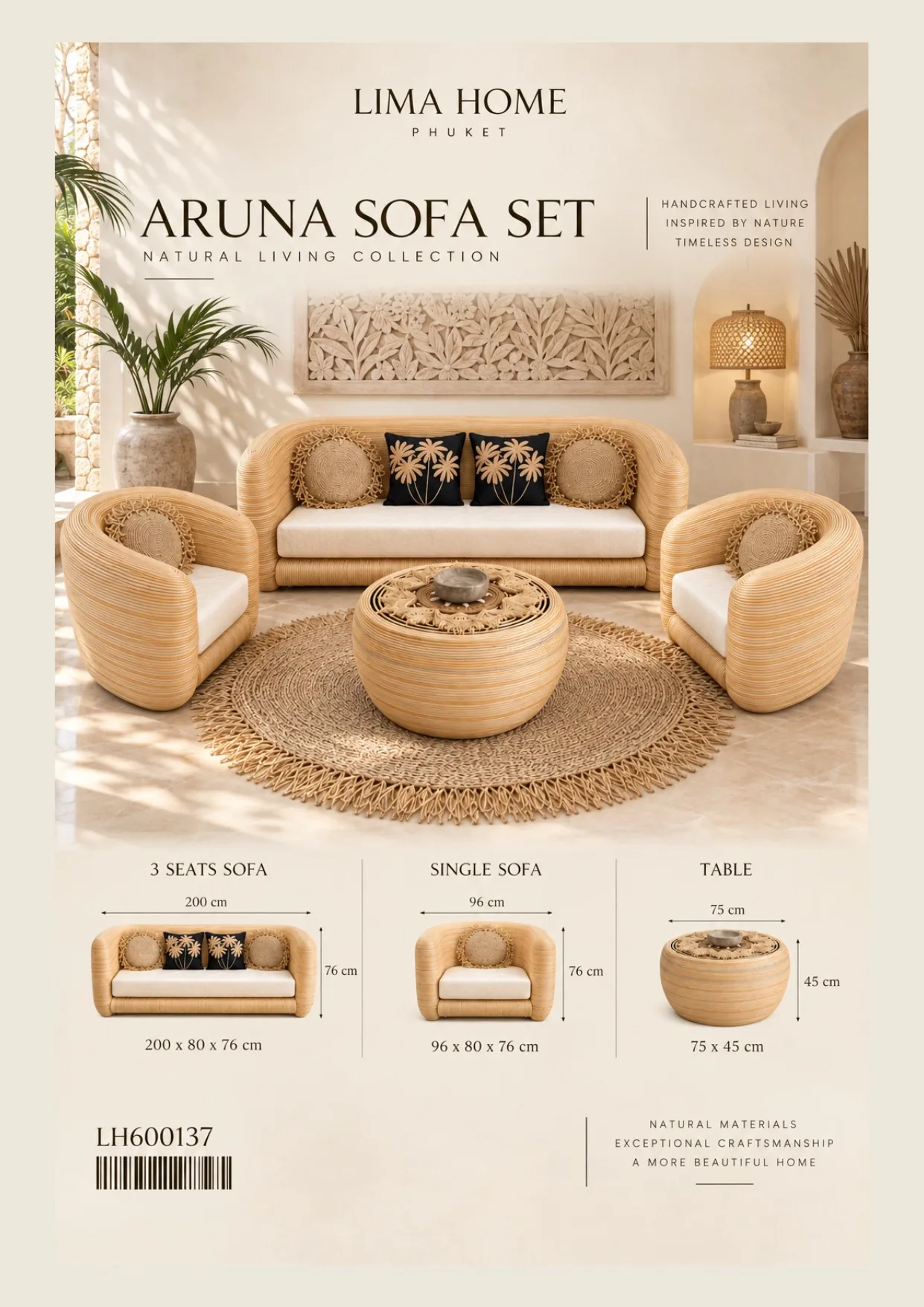Complete catalog page showing Aruna Living Sofa Set