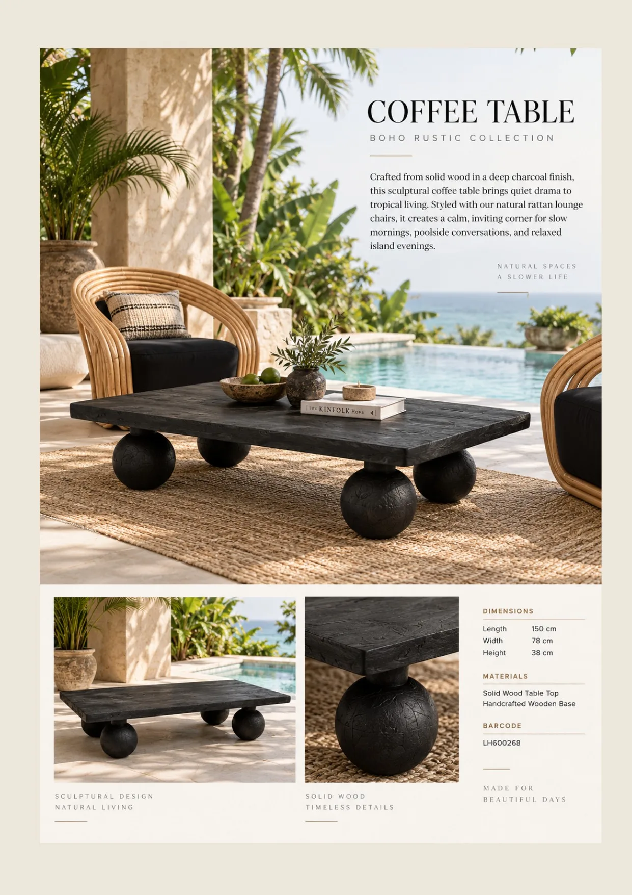 Complete catalog page showing Boho Rustic Coffee Table