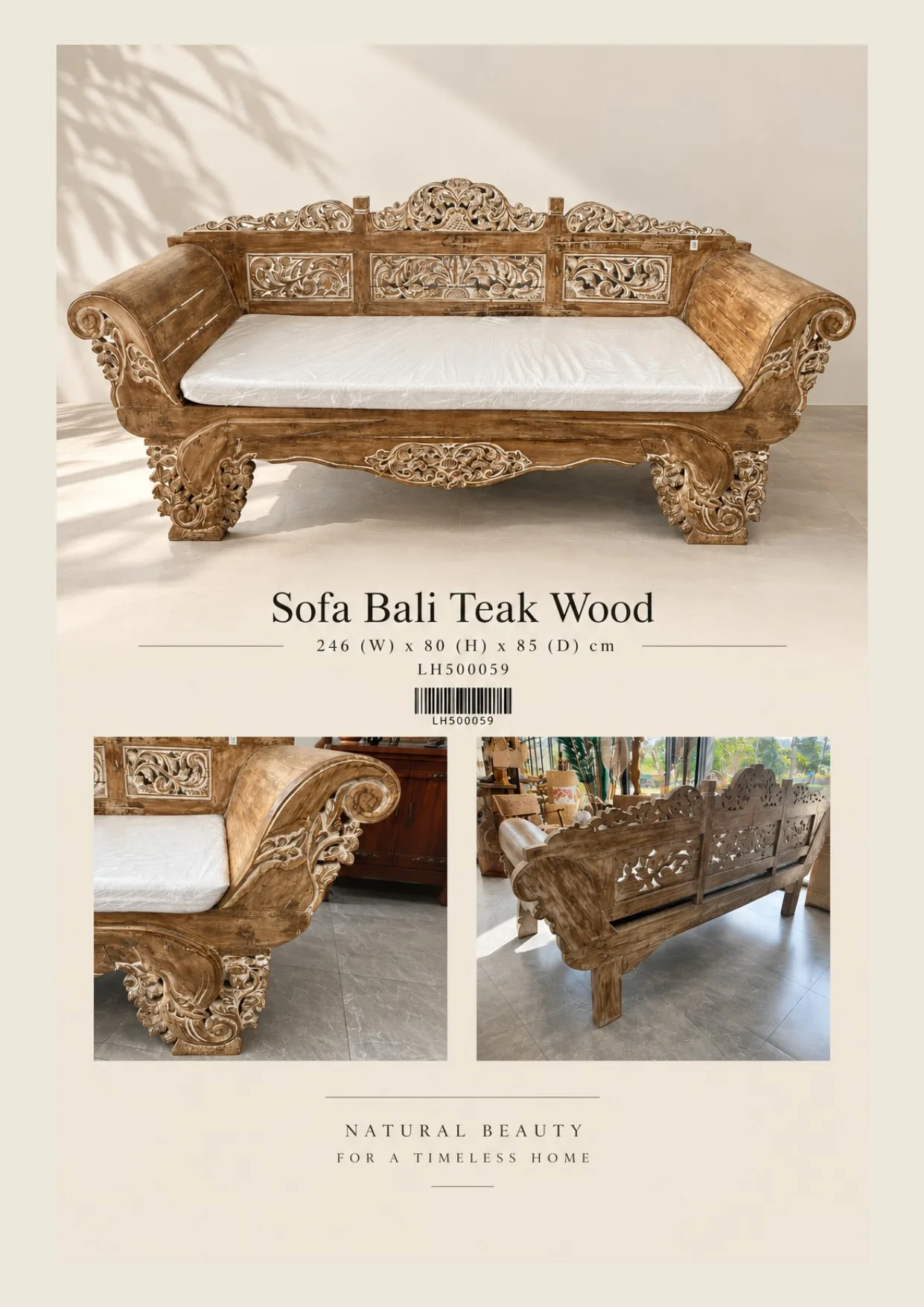 Complete catalog page showing Bali Teak Wood Daybed Sofa