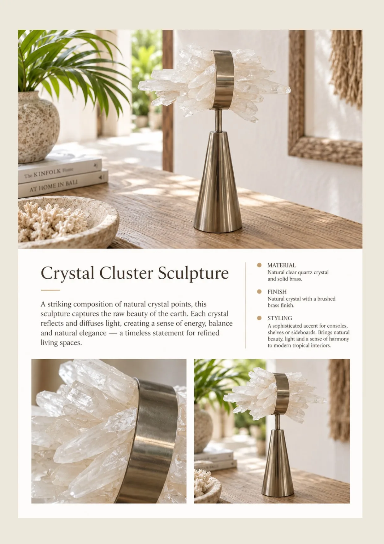 Complete catalog page showing Crystal Cluster Wooden Sculpture