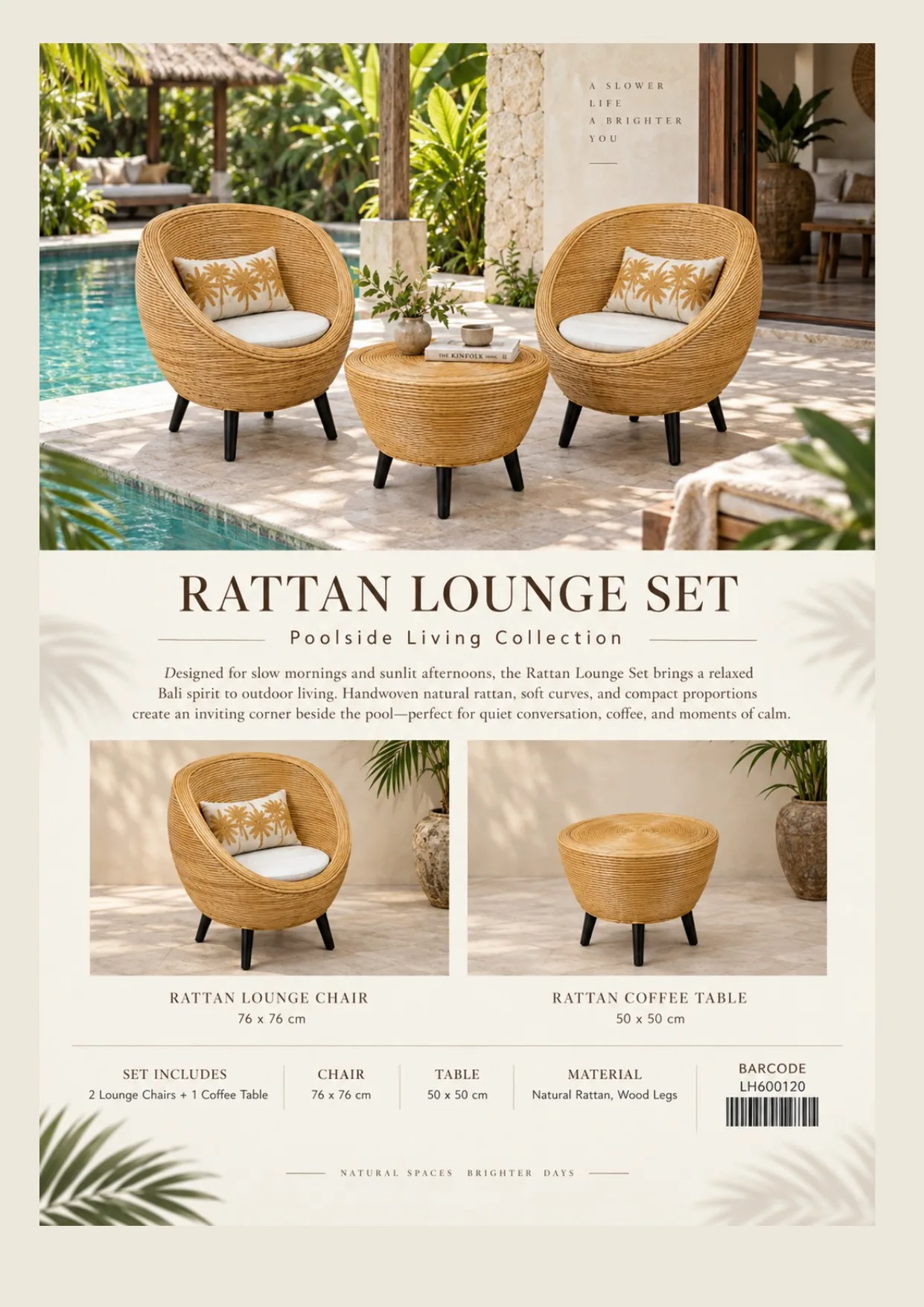 Complete catalog page showing Relaxed Teak Sun Lounger