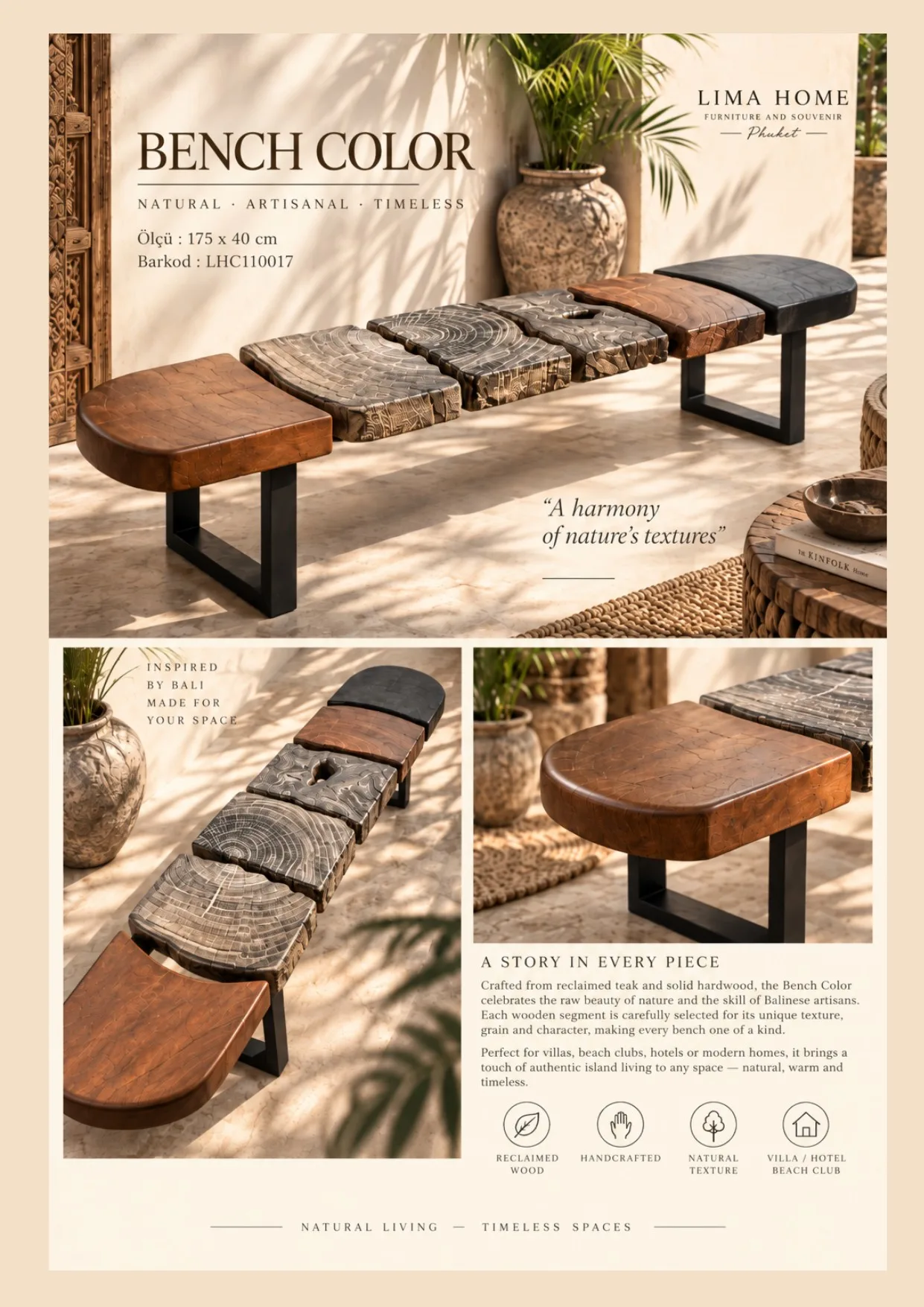 Complete catalog page showing Solid Teak Low Console Table