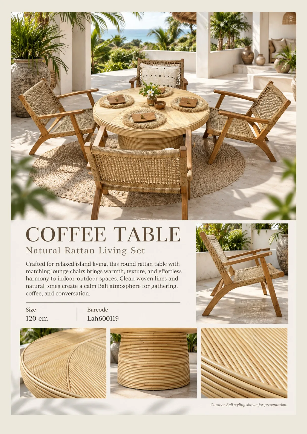 Complete catalog page showing Natural Rattan Living Set