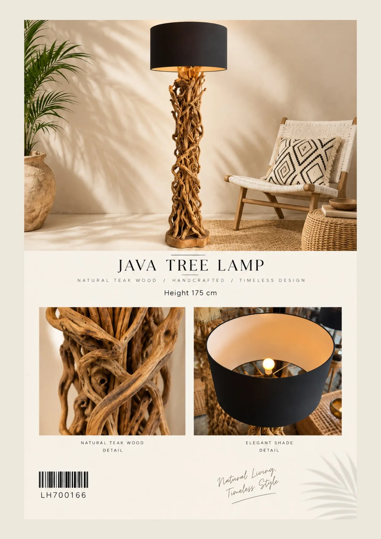 Complete catalog page showing Natural Teak Standing Floor Lamp