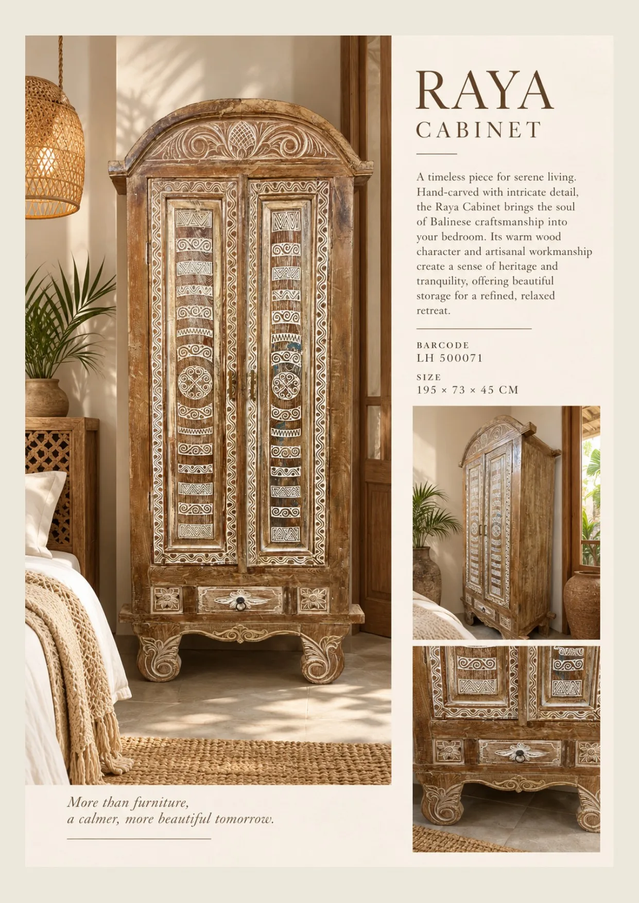 Complete catalog page showing Handcrafted Teak Platform Bed
