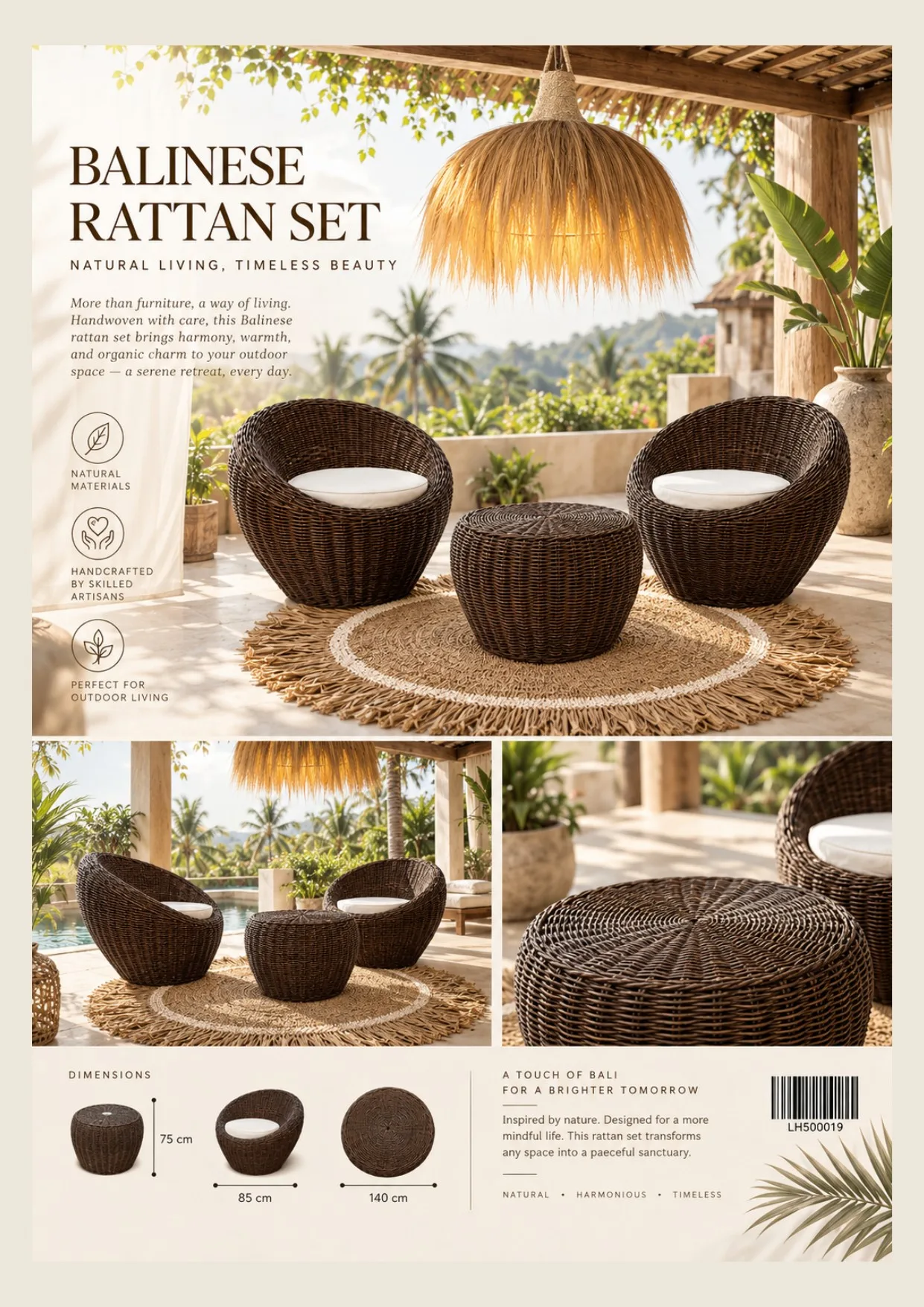 Complete catalog page showing Balinese Woven Rattan Set