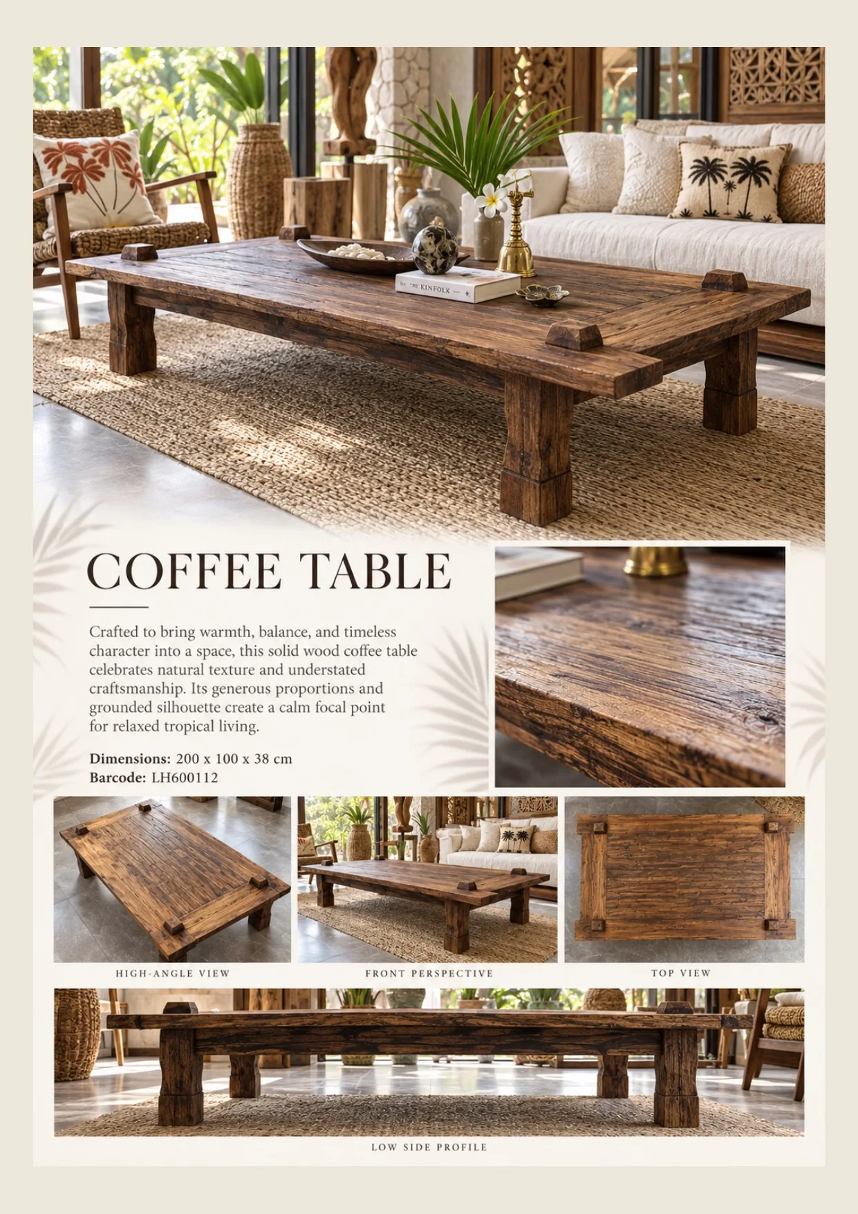 Complete catalog page showing Solid Teak Block Coffee Table