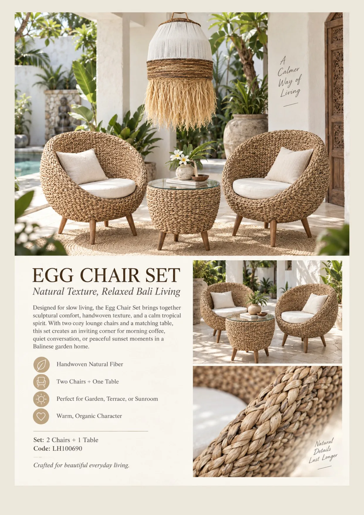 Complete catalog page showing Egg Chair & Matching Table Patio Set