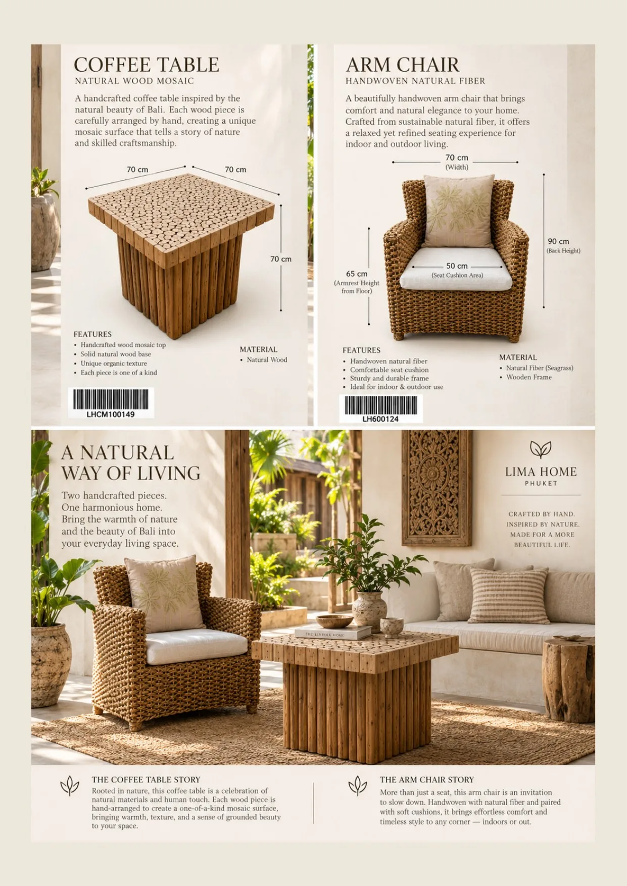 Complete catalog page showing Wood Mosaic Coffee Table & Armchair