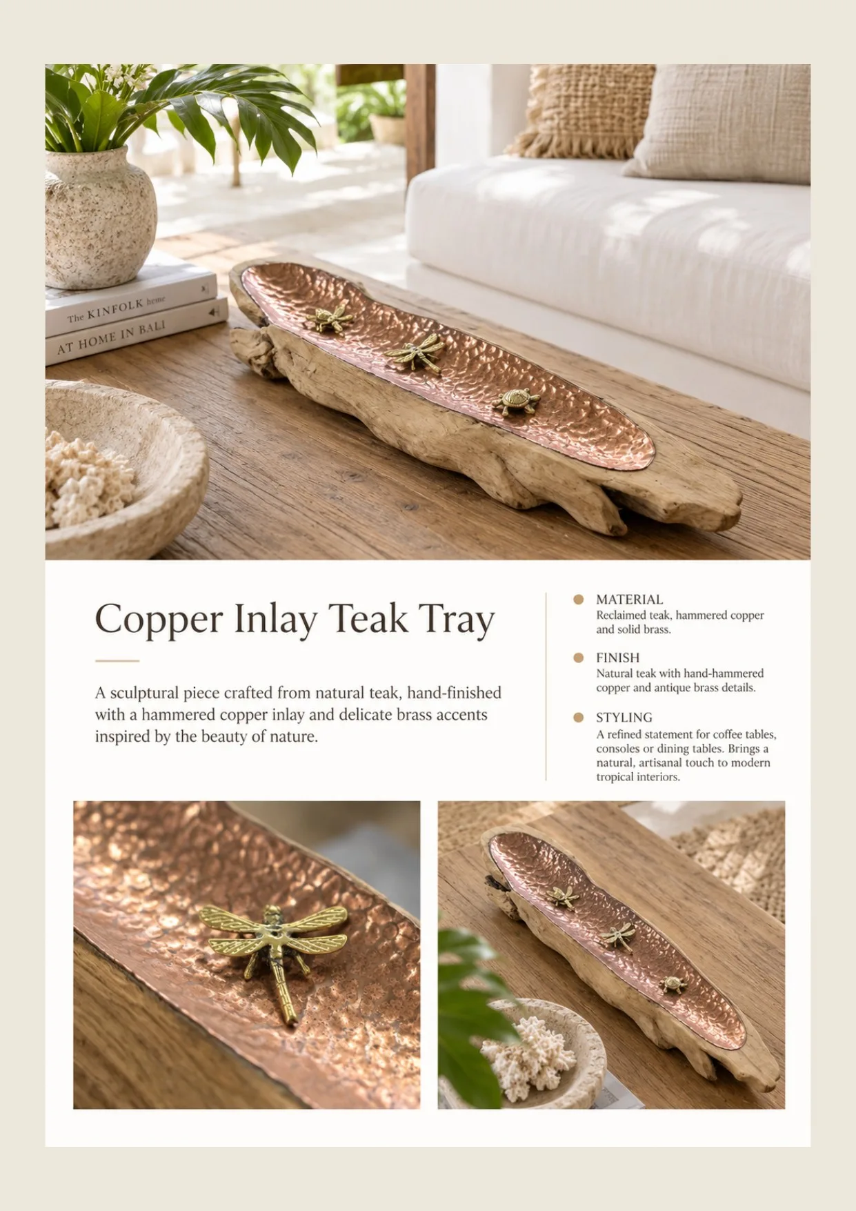 Complete catalog page showing Copper Inlay Teak Serving Tray