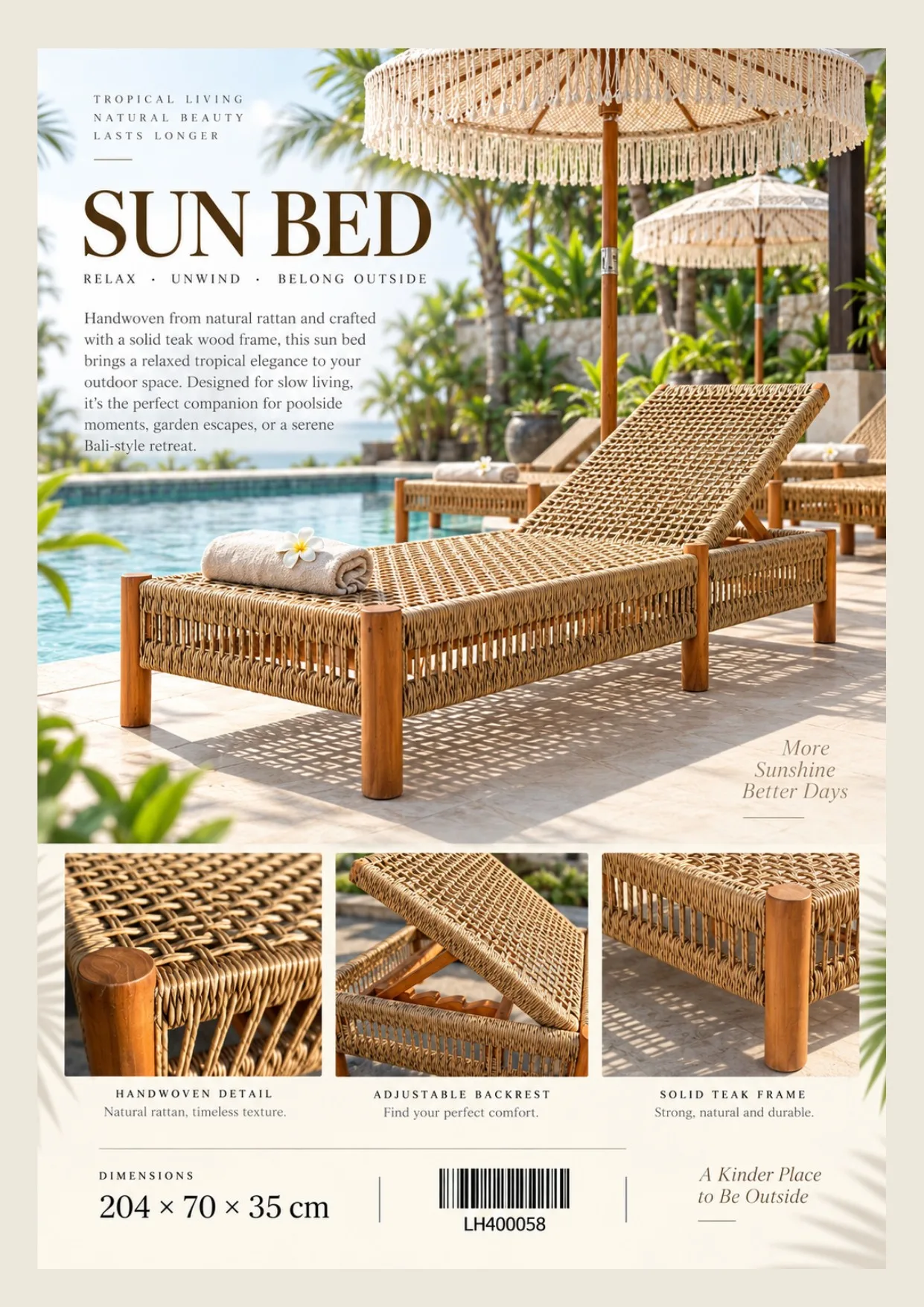 Complete catalog page showing Tropical Teak Poolside Sun Lounger