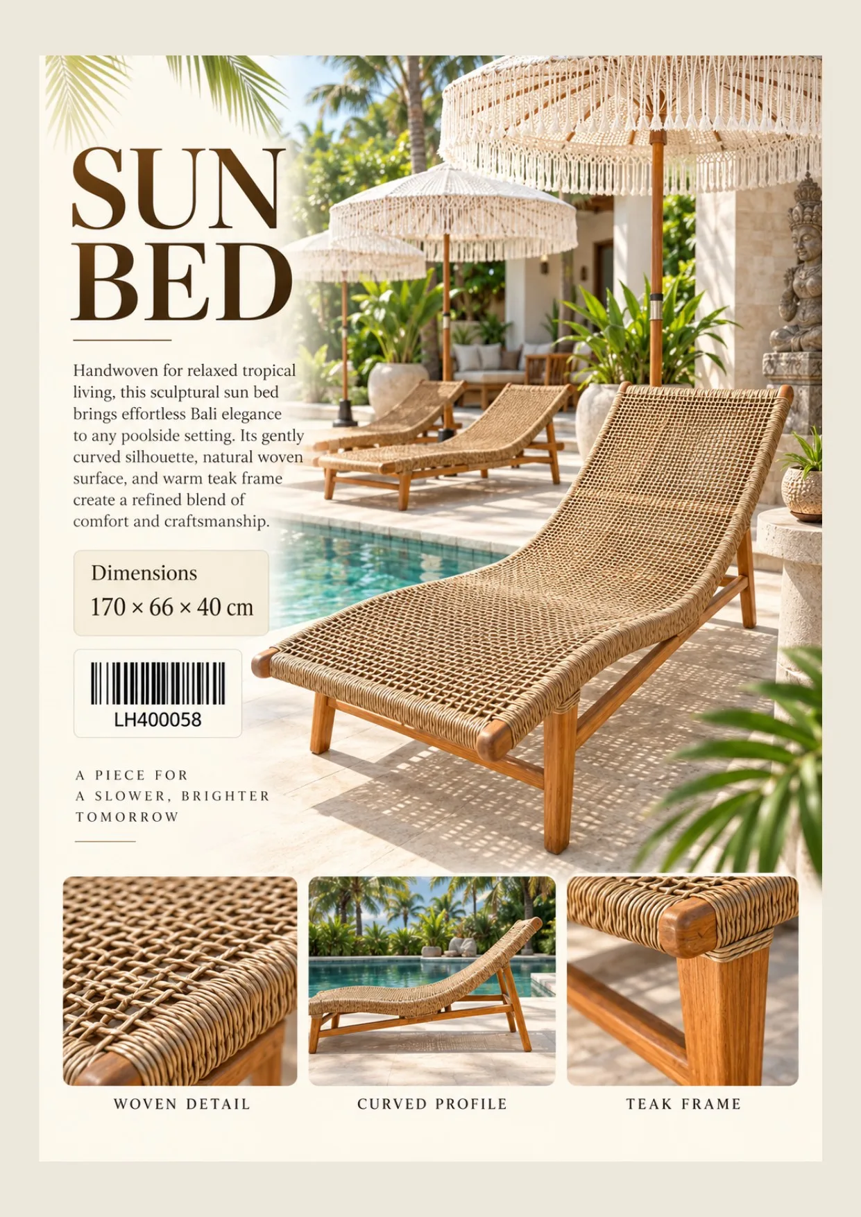 Complete catalog page showing Handwoven Poolside Daybed Lounger