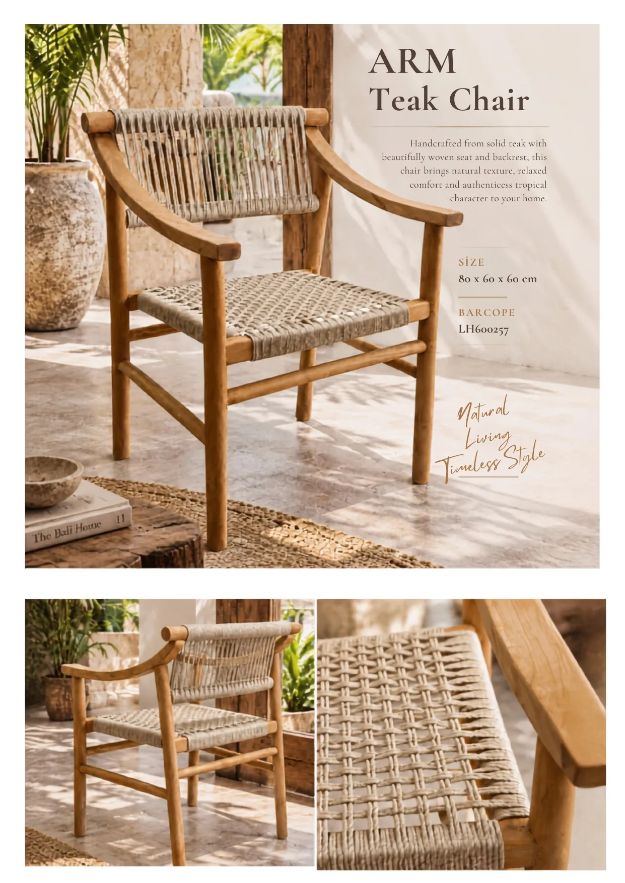 Complete catalog page showing Solid Teak Dining Armchair