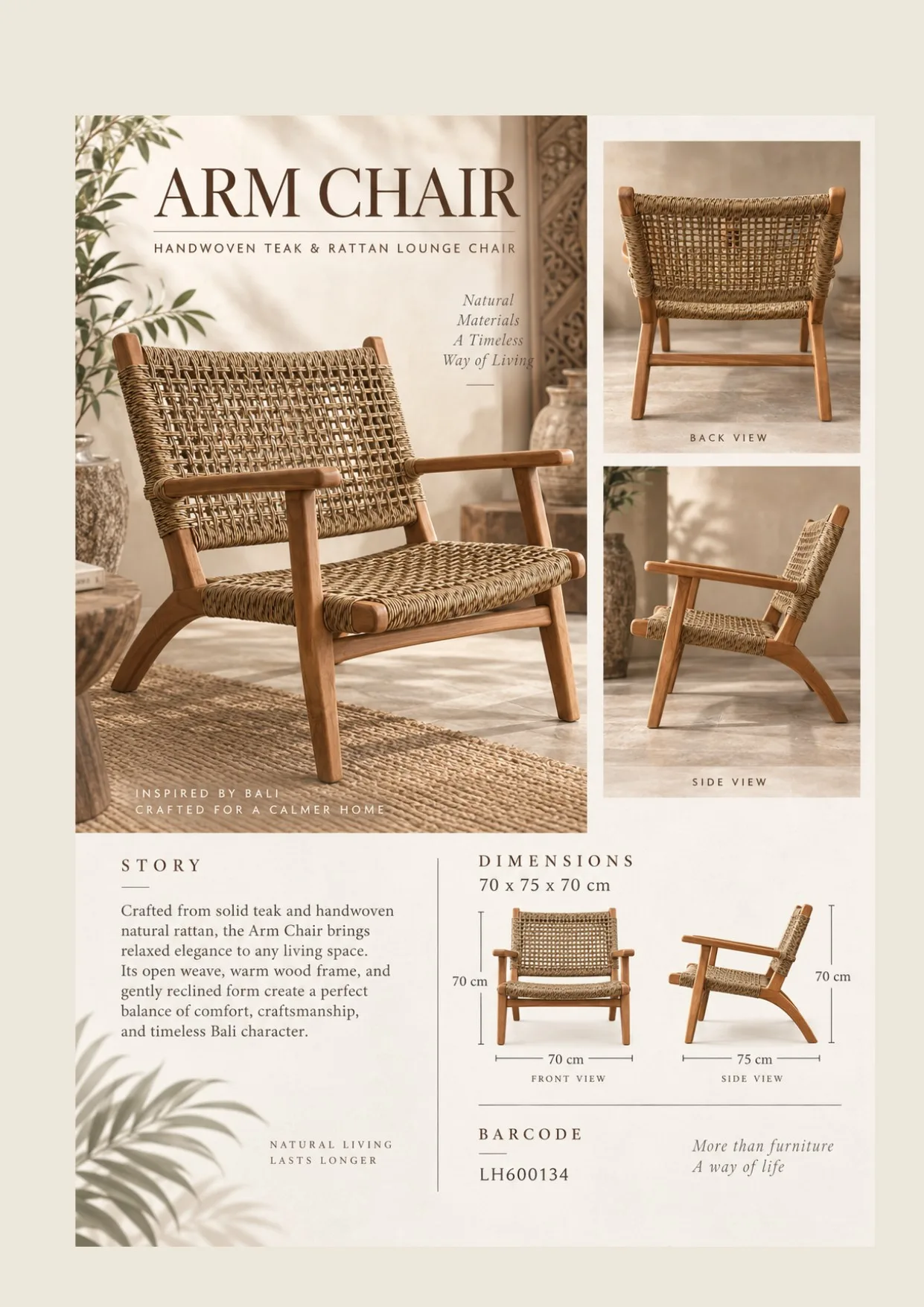 Complete catalog page showing Cushioned Teak Living Armchair