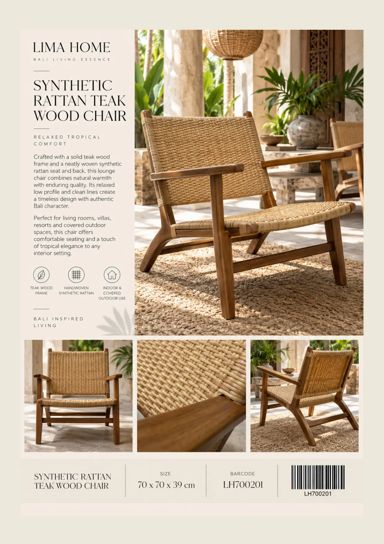 Complete catalog page showing Bali Living Rattan Armchair