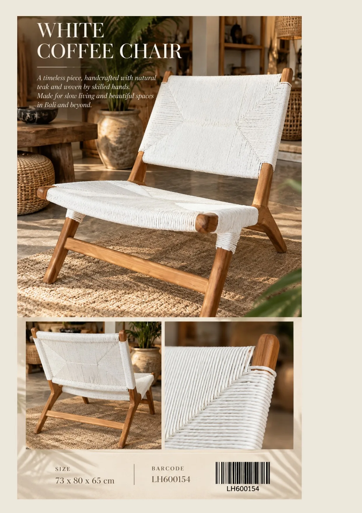 Complete catalog page showing White Wash Teak Coffee Chair