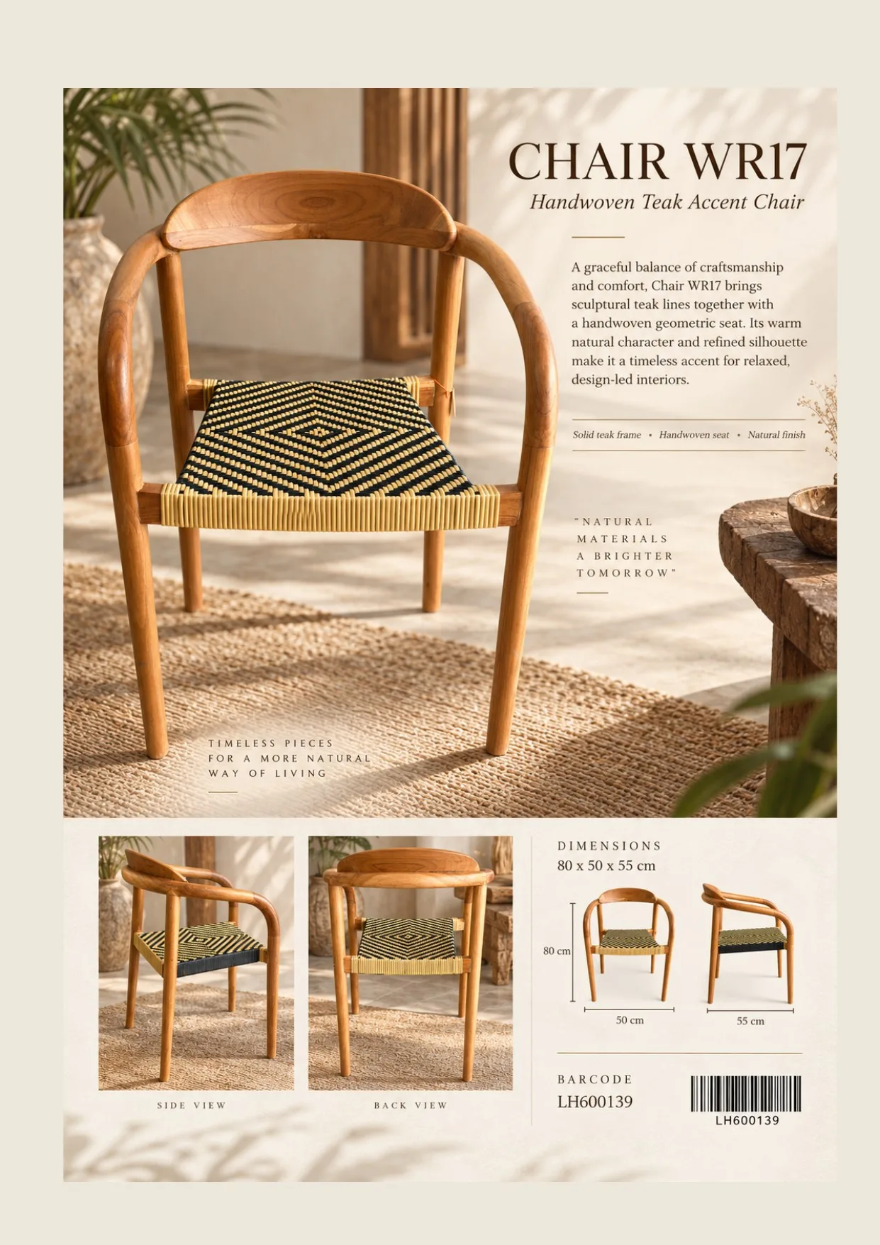 Complete catalog page showing WRI7 Handwoven Teak Accent Chair