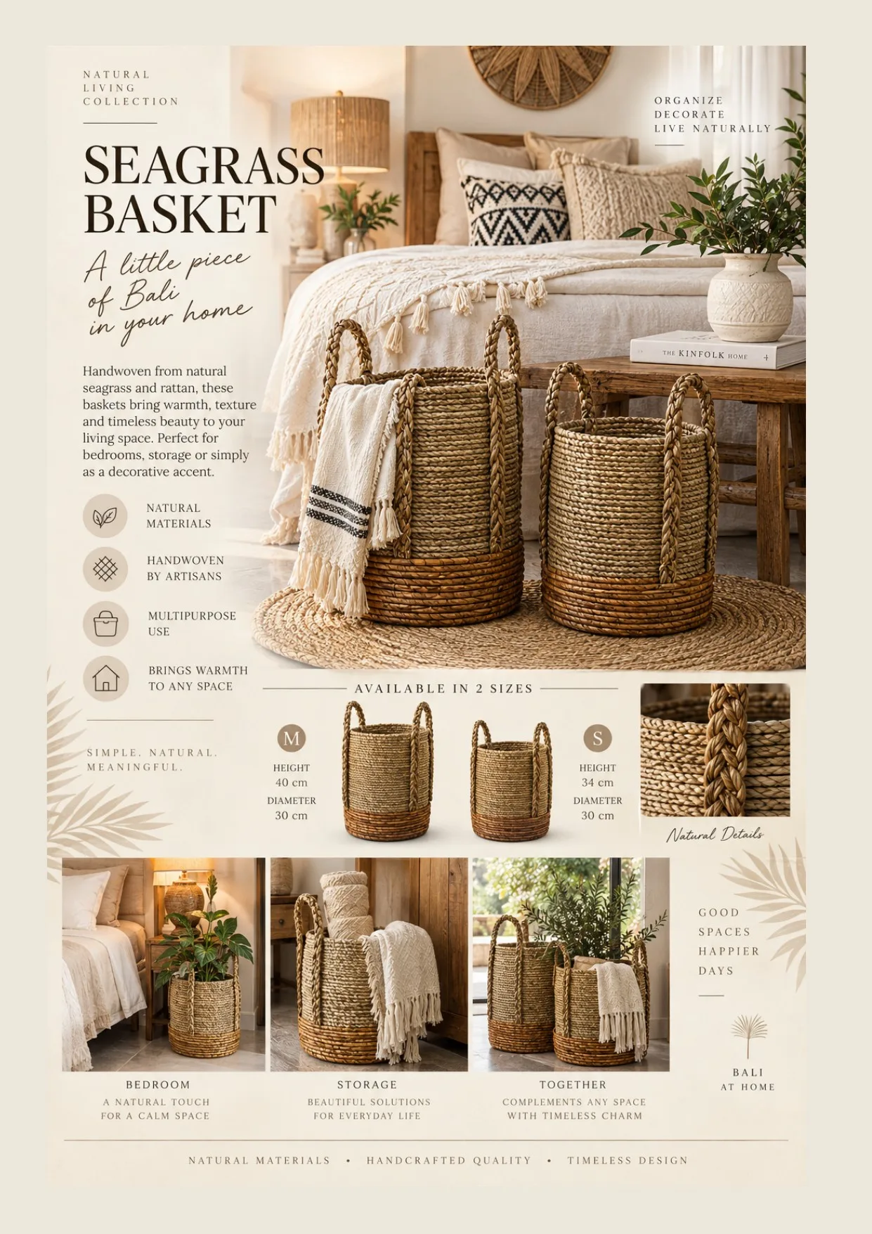 Complete catalog page showing Woven Natural Bedroom Storage Basket