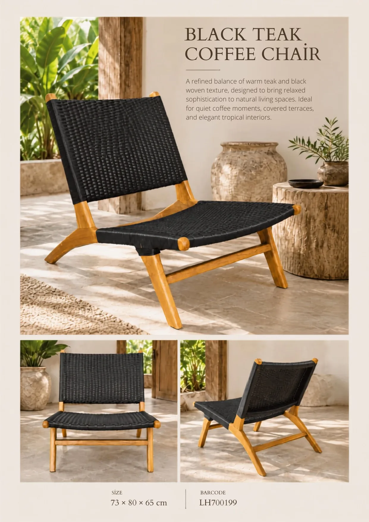 Complete catalog page showing Black Teak Coffee Accent Chair