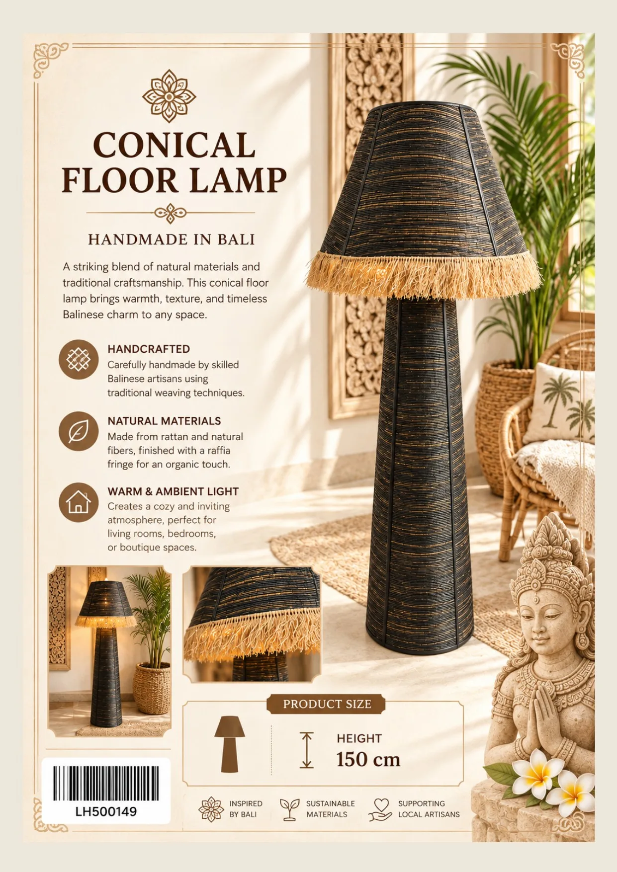 Complete catalog page showing Conical Woven Floor Lamp