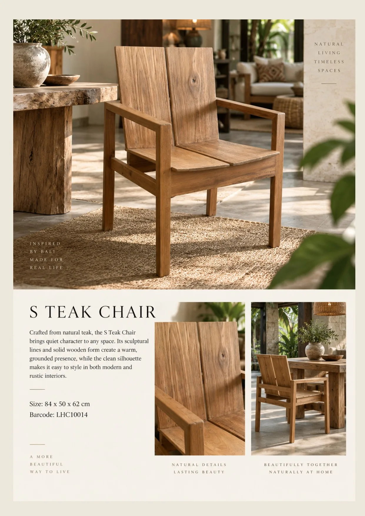 Complete catalog page showing Minimalist Solid Teak Dining Chair