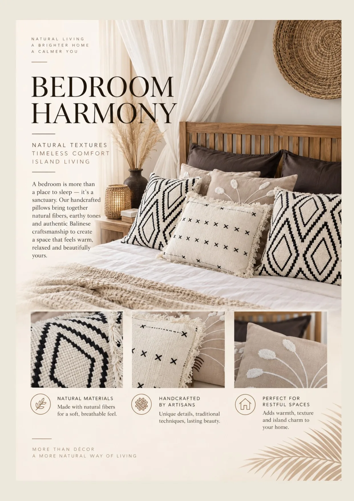 Complete catalog page showing Handwoven Neutral Bedroom Cushions