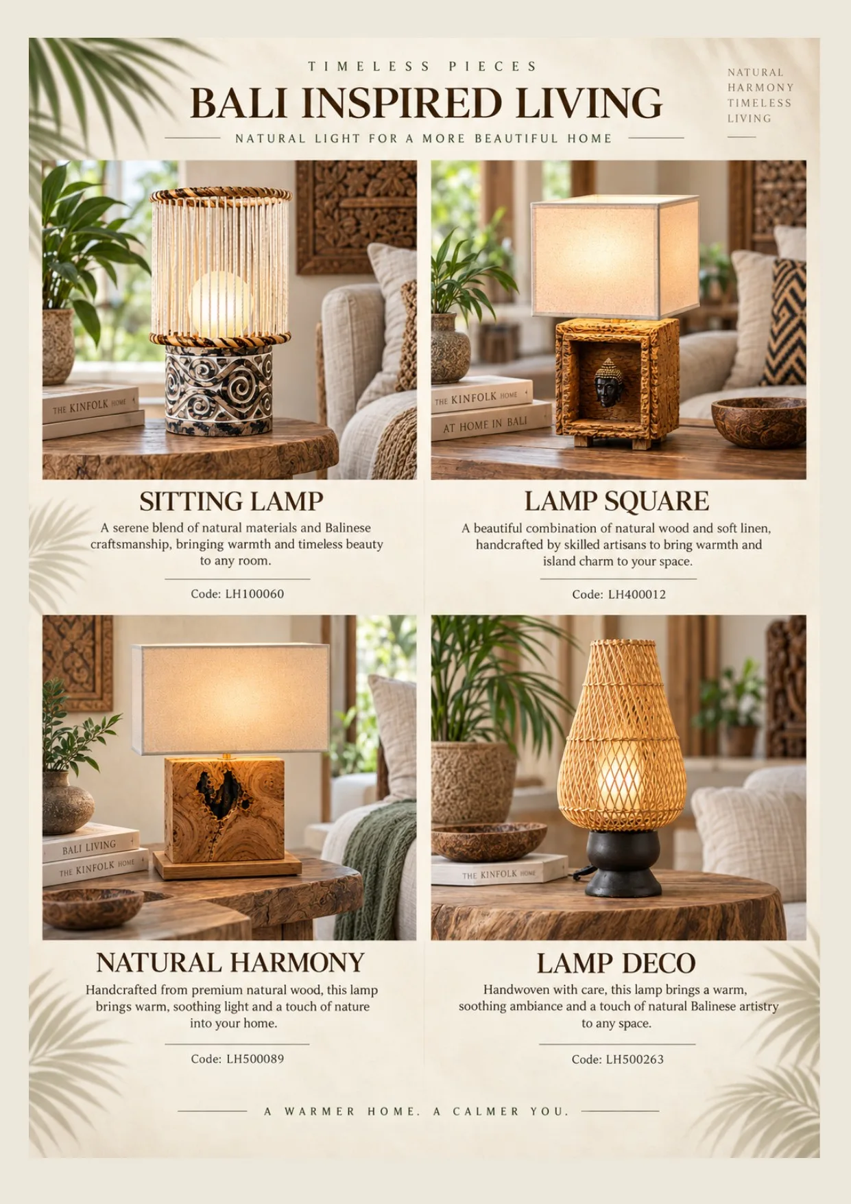 Complete catalog page showing Sculptural Wood & Fabric Table Lamp