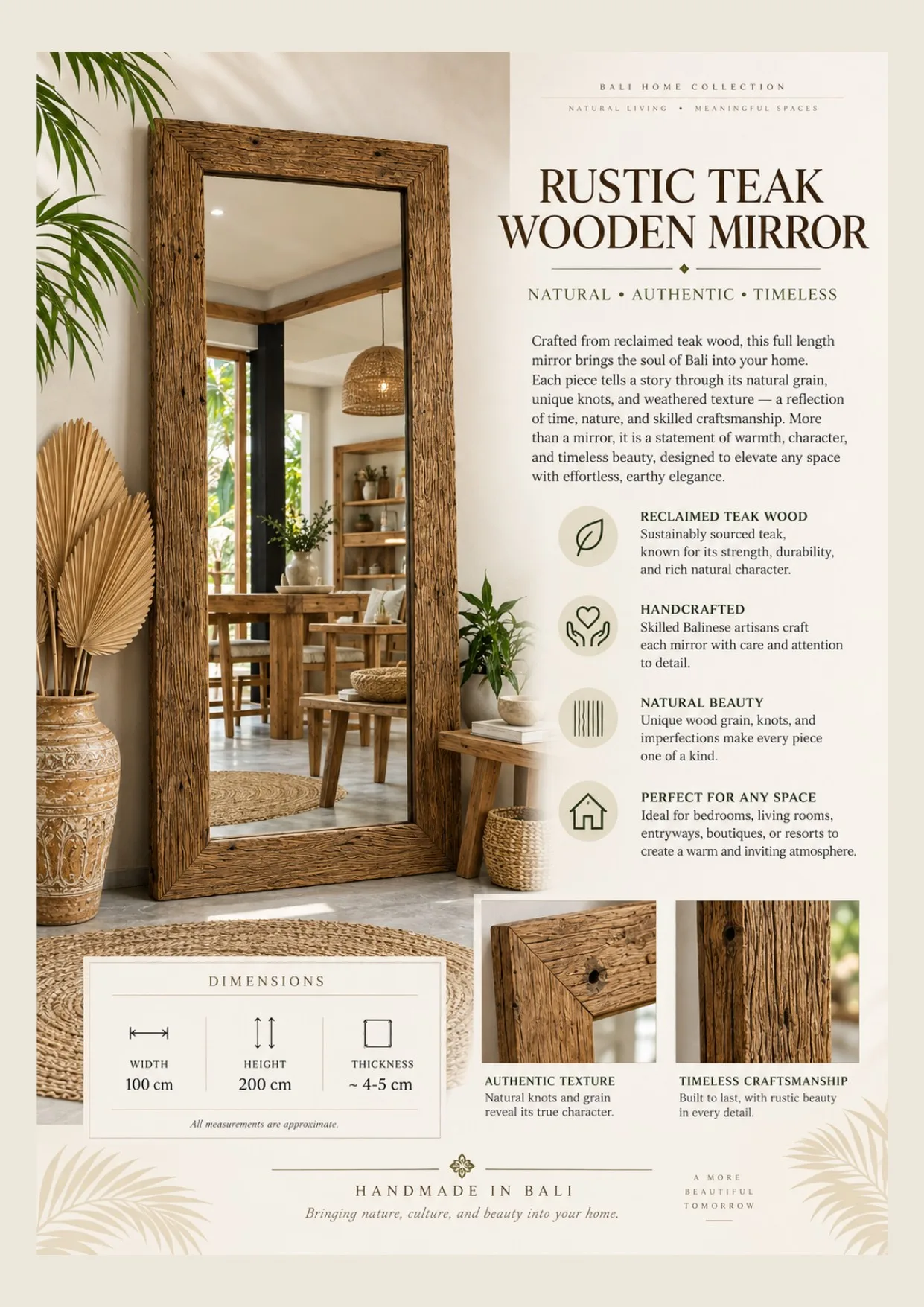 Complete catalog page showing Solid Teak Framed Rectangular Mirror