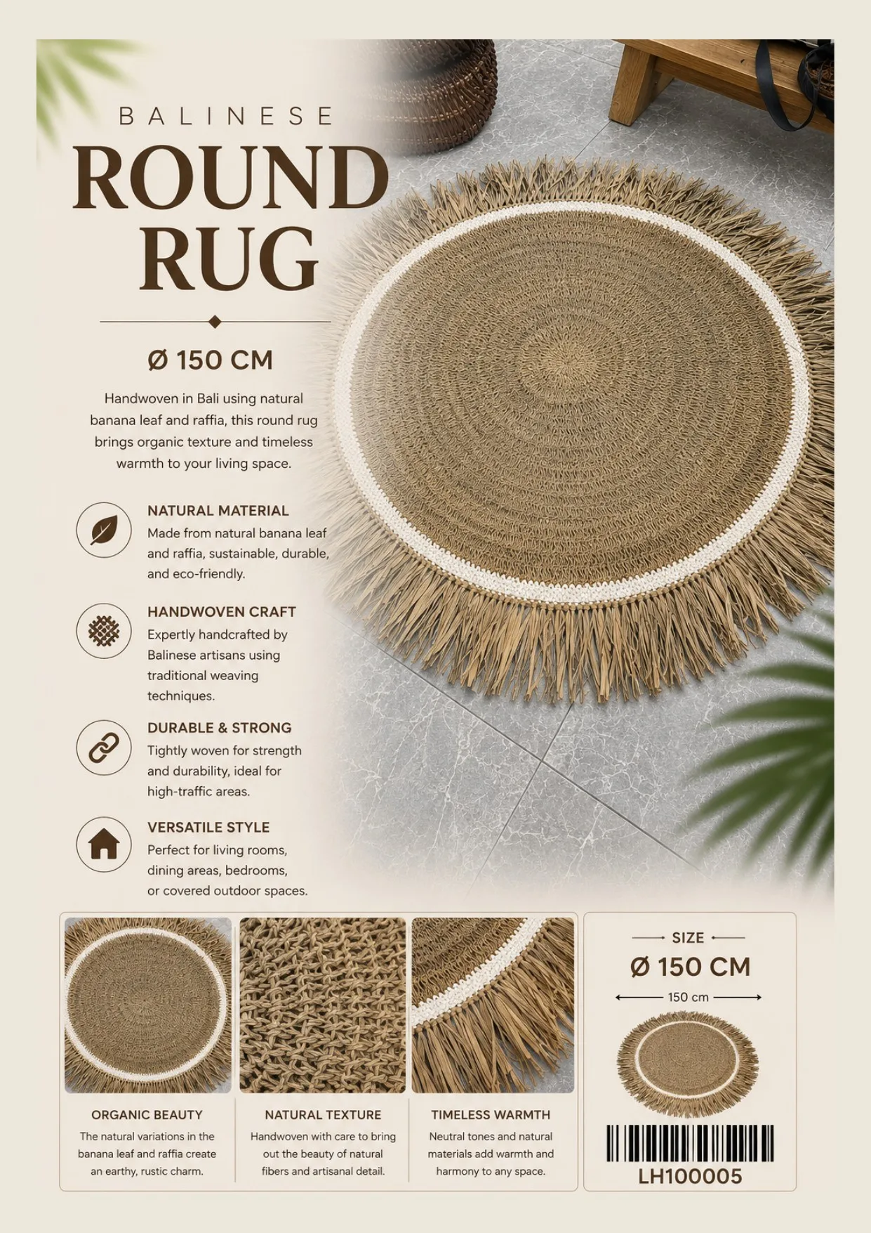 Complete catalog page showing Round Woven Natural Seagrass Rug