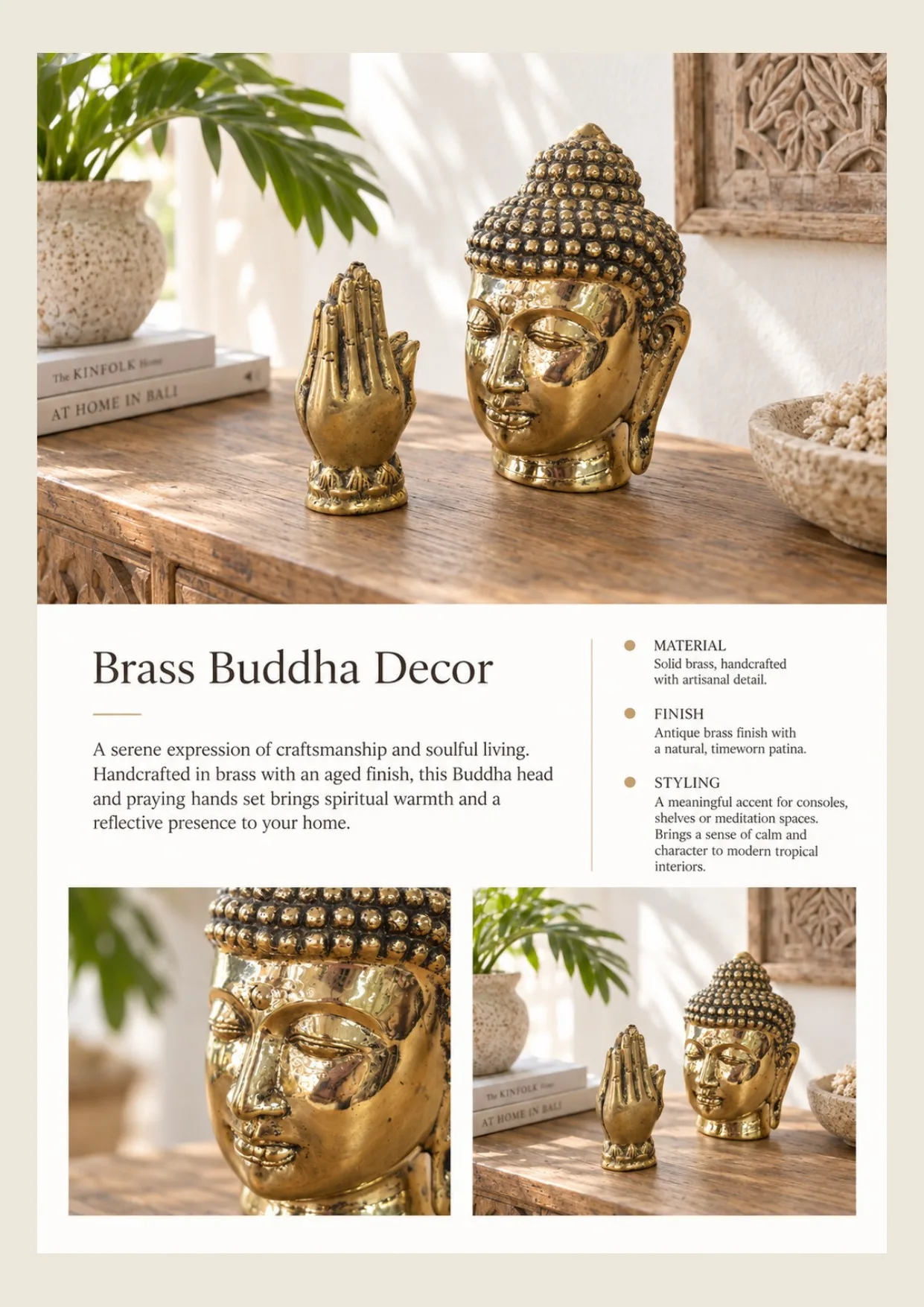 Complete catalog page showing Brass Buddha Decor Sculpture
