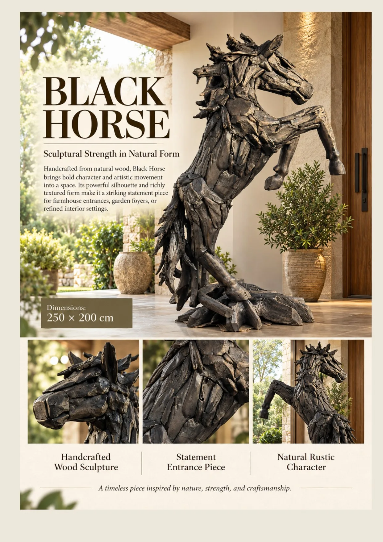 Complete catalog page showing Majestic Outdoor Reclaimed Wood Horse